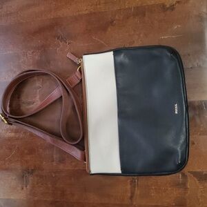 Fossil Brand, Black & White With A Brown Adjustable Strap.
